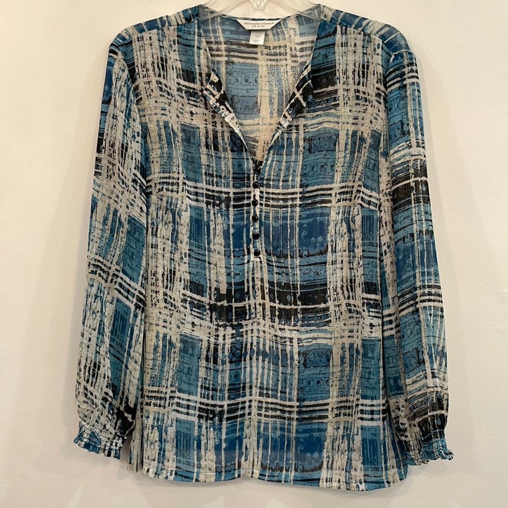 Christopher and Banks, PL, blue and neutral blouse